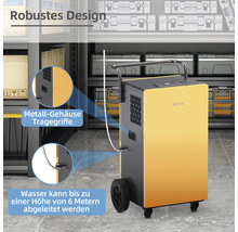 Mobiler Bautrockner mit Metallgehäuse, Tragegriffen und Wasserablauf