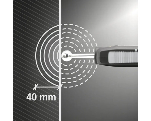 Illustration der Messdistanz von 40 Millimetern eines Messgeräts.