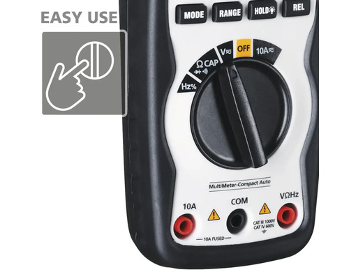 Multimeter Detailansicht mit Bedienfeld und Anschlüssen