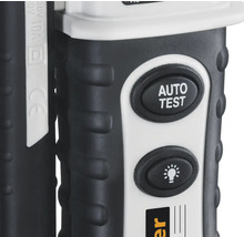 Detailaufnahme eines Spannungsprüfers mit ''Auto Test'' Taste und Lampen-Symbol