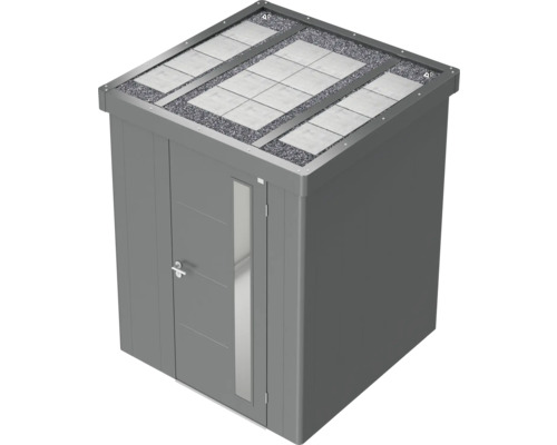 Gartenschrank mit Flachdach, Dachbegrünung und Tür