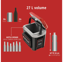 Einhell Kühlbox mit 27 Litern Fassungsvermögen, Flaschenöffner und Platz für Dosen, Flaschen sowie PET Flaschen