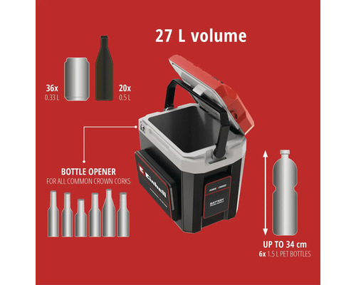 Einhell Kühlbox mit 27 Litern Fassungsvermögen, Flaschenöffner und Platz für Dosen, Flaschen sowie PET Flaschen