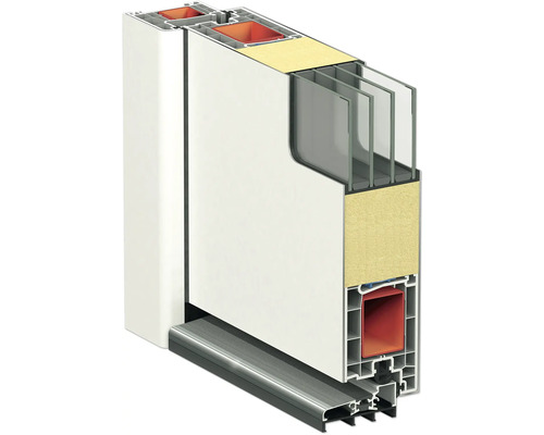 Querschnitt eines Fensters mit Mehrfachverglasung und Rahmen