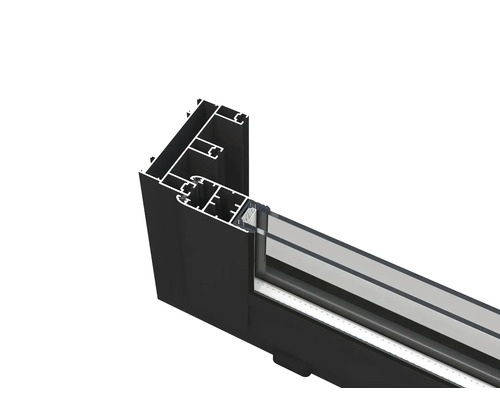 Querschnitt eines Fensterrahmens aus Aluminium und Glas