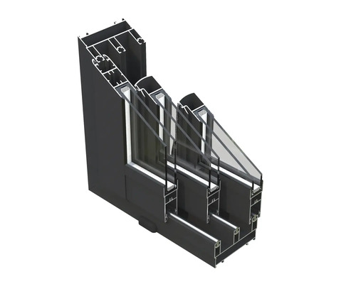 Querschnitt eines Fensterrahmens mit Mehrfachverglasung