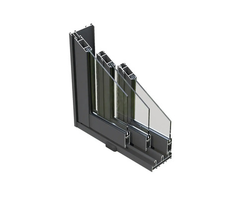 Schnittansicht eines Fensters mit Rahmen und Mehrfachverglasung