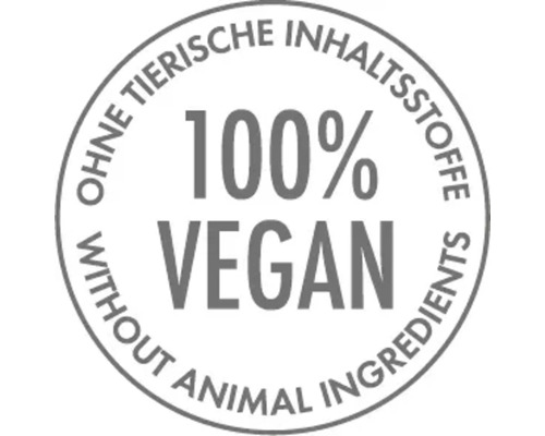 Siegel: 100 Prozent vegane Inhaltsstoffe ohne tierische Inhaltsstoffe