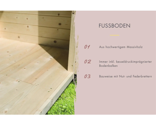Detailansicht des Fußbodens aus Massivholz mit Nut- und Federbrettern