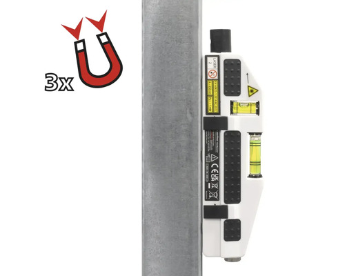 Laser-Wasserwaage mit Magnetbefestigung an einem Metallrohr