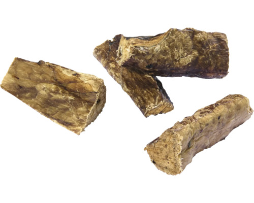 Verschiedene Stücke getrockneter Rinderkopfhaut für Hunde