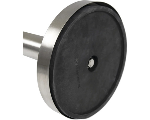 Detailaufnahme eines Handtuchhalters mit Fuß aus Edelstahl und Gummi