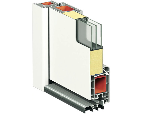 Schnittansicht eines Fensterrahmens mit Mehrfachverglasung