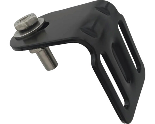 Schwarze Halterung mit Schraube und Mutter