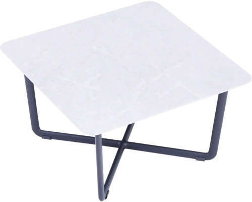 Quadratischer Beistelltisch mit Tischplatte in Steinoptik und Metallgestell