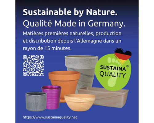 Verschiedene Pflanzgefäße mit Sustaina Quality Siegel