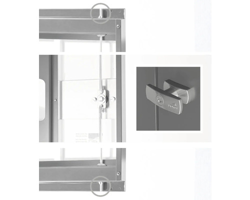 Detailansicht eines Metallschranks mit Verschlussmechanismus