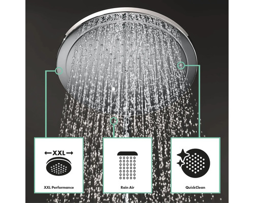 Duschkopf mit XXL Performance, Rain Air Funktion und Quick Clean Funktion