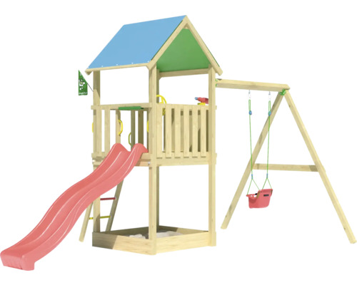 Spielturm mit Rutsche und Schaukel für den Außenbereich