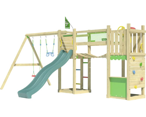 Spielplatz mit Rutsche, Schaukeln, Kletterwand und Jungle Gym Logo