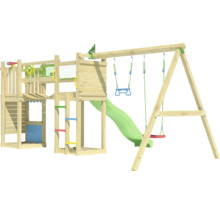 Spielturm aus Holz mit Schaukel und Rutsche