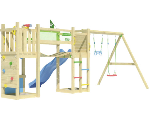 Spielturm mit Rutsche, Kletterwand und Schaukel für den Außenbereich