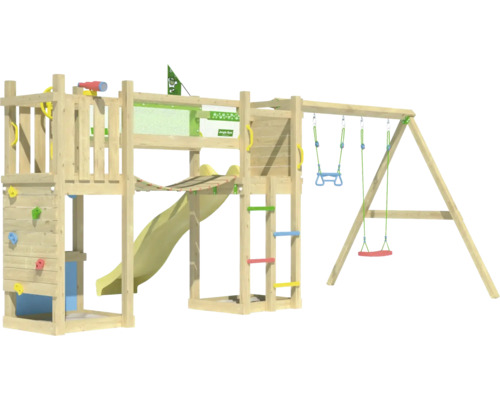 Spielturm mit Rutsche, Kletterwand und Schaukel für den Außenbereich