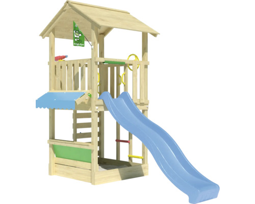 Spielturm aus Holz mit Rutsche und Klettergerüst für den Außenbereich