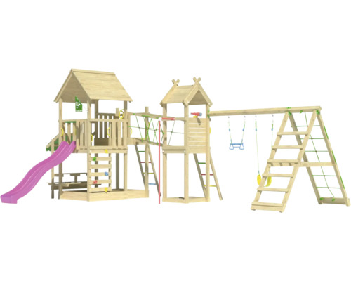 Holzspielplatz mit Rutsche, Schaukel und Klettergerüst für den Außenbereich