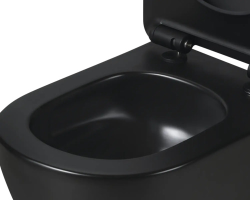 Schwarzes Wand-WC mit offenem Deckel