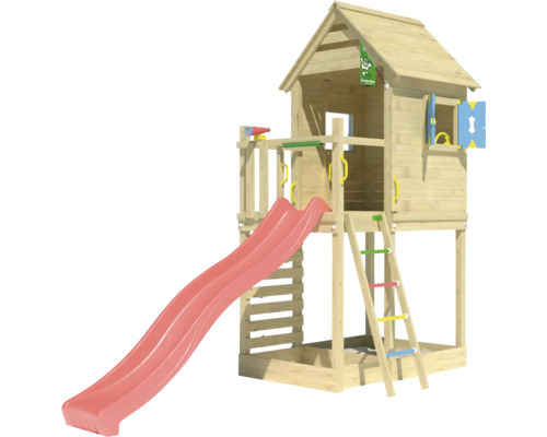 Spielturm aus Holz mit Rutsche und Leiter für den Außenbereich