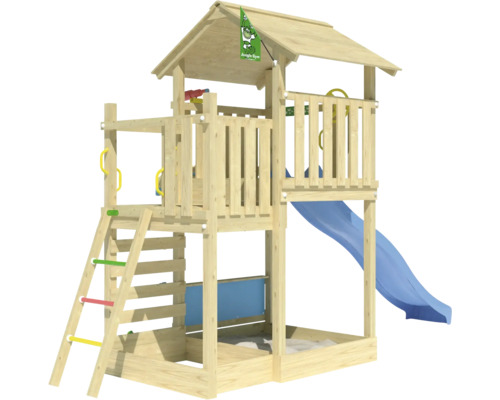 Spielturm aus Holz mit Rutsche, Leiter und Sandkasten