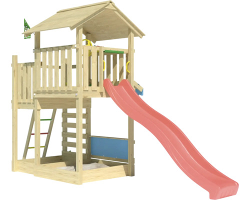 Spielturm aus Holz mit Rutsche für den Garten