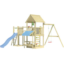 Holzspielplatz mit Rutsche und Schaukel