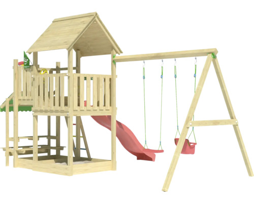 Spielturm mit Rutsche und Schaukel für den Garten