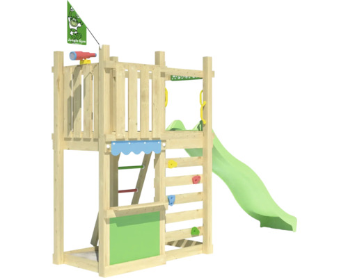 Holzspielturm mit Rutsche, Kletterwand und Leiter für den Garten