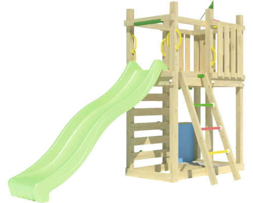 Spielturm mit Rutsche, Kletterleiter und Schaukel