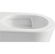 Nahaufnahme einer spülrandlosen Toilette.