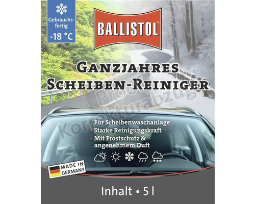 Ballistol Ganzjahres Scheibenreiniger mit Frostschutz bis minus 18 Grad Celsius, Fünf Liter