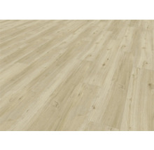 Bodenbelag aus hellem Vinyl mit Holzoptik.