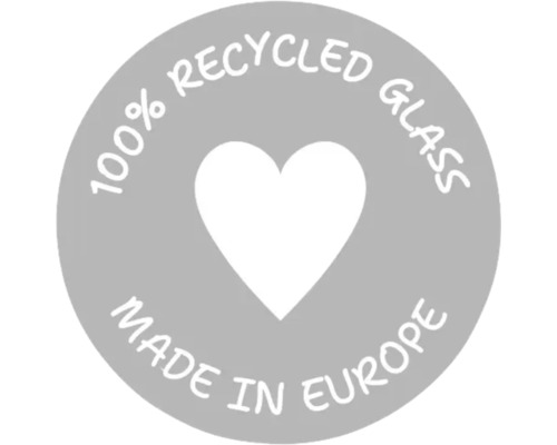 Siegel: 100 Prozent recyceltes Glas, hergestellt in Europa