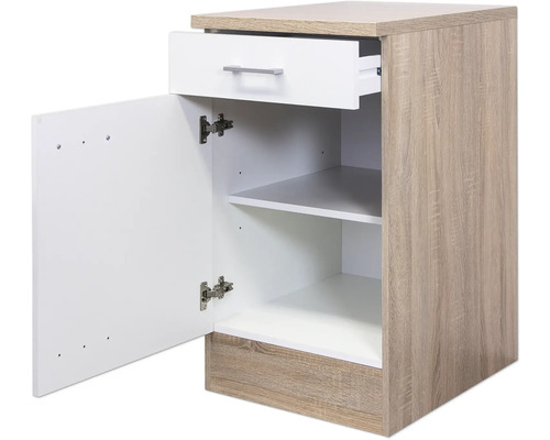 Offener Badezimmerschrank mit Schublade und Einlegeböden
