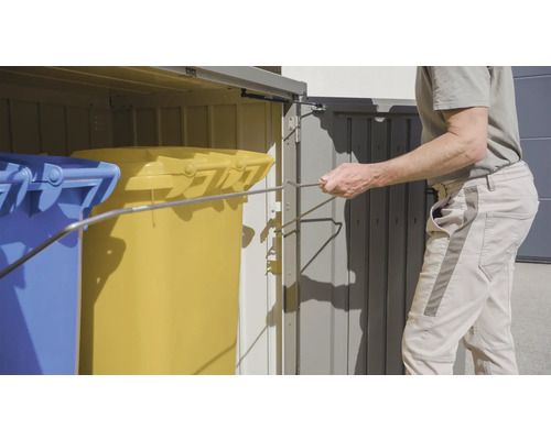 Mülltonnenbox mit Mülltonnen und Öffnungsmechanismus