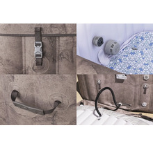Detailansicht eines aufblasbaren Whirlpools mit Griff, Verschluss und Anschlüssen