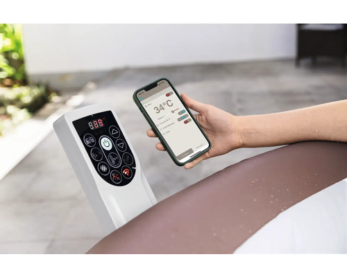 Bedienfeld und Smartphone zur Steuerung eines Whirlpools