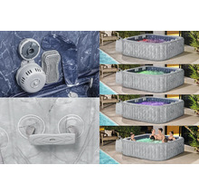 Aufblasbarer Whirlpool mit Filterpumpe, Abdeckung, und Bedienelementen im Einsatz
