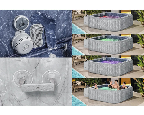 Aufblasbarer Whirlpool mit Filterpumpe, Abdeckung, und Bedienelementen im Einsatz