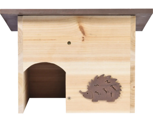 Igelhaus aus Holz mit Igelmotiv