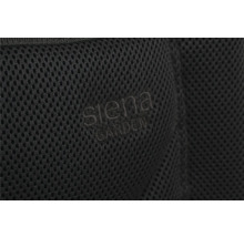 Detailaufnahme eines schwarzen Mesh-Materials mit dem Siena Garden Logo.