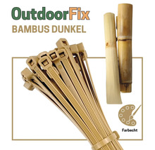 Bündel dunkelbrauner Kabelbinder und Bambusstäbe
